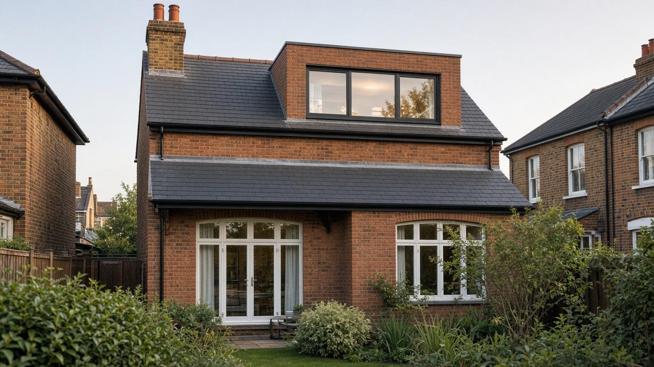 Placeholder photo of a rear dormer on a brick house