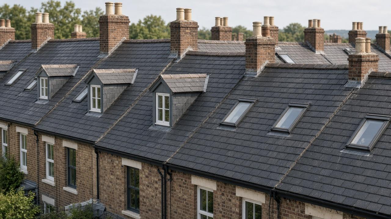 Placeholder photo of newly slated terraced roofs